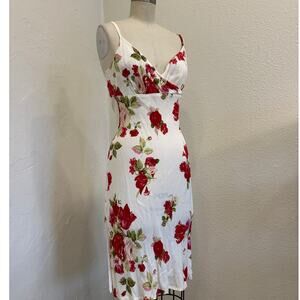 Cinnamon Girl Women’s M Dress White Red Roses Floral Slip Dress Y2K Cottagecore